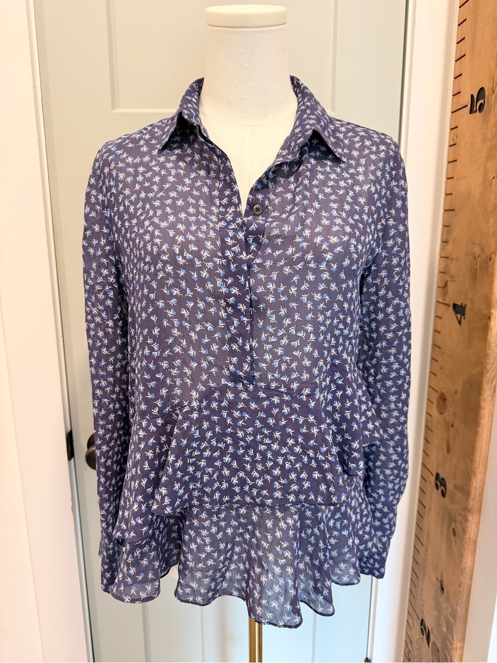 THAKOON Silk Floral Blouse Ruffle Button Casual Office Business Feminine 2 XS
